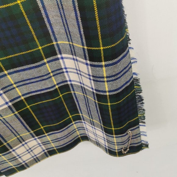 Highland Home Industries Skirt Green White Kilt Tartan Wool UK 14 Fits 12 - Picture 3 of 7